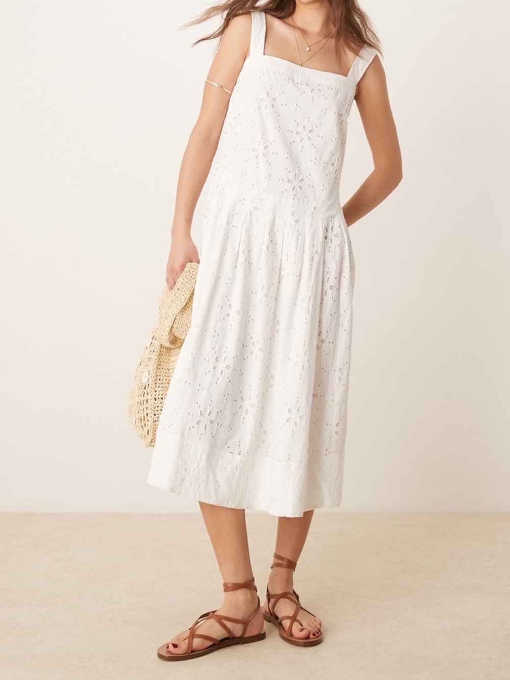 Free People Primavera White Eyelet Midi Sun Dress Size XS. NWT
